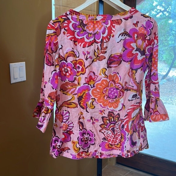 Tory Burch Pink Red Flower Print Blouse Size 4 - Picture 14 of 14